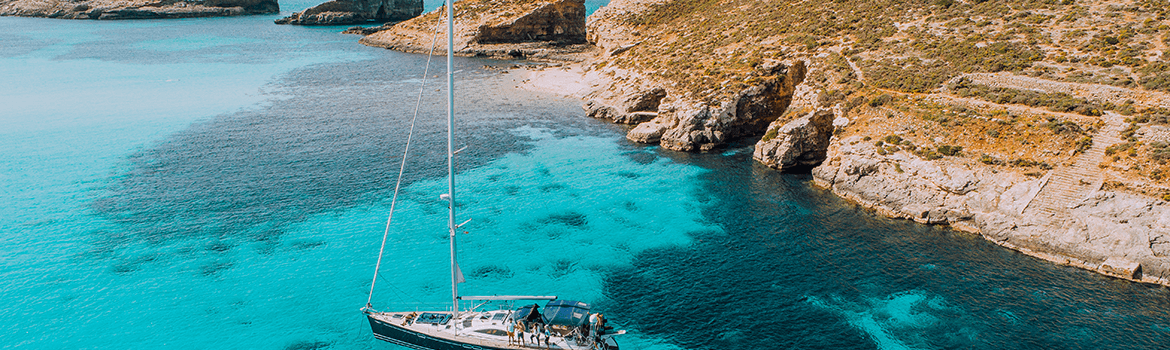 Blue waters of the Blue Lagoon in Comino